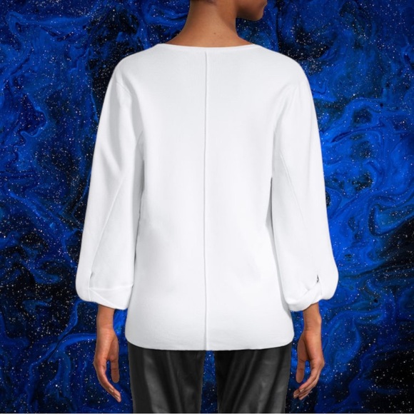 HP💎 NWT Donna Karan New York Twist 3/4 Sleeve Scoop Neck Knit Blouse White XS - Picture 3 of 16